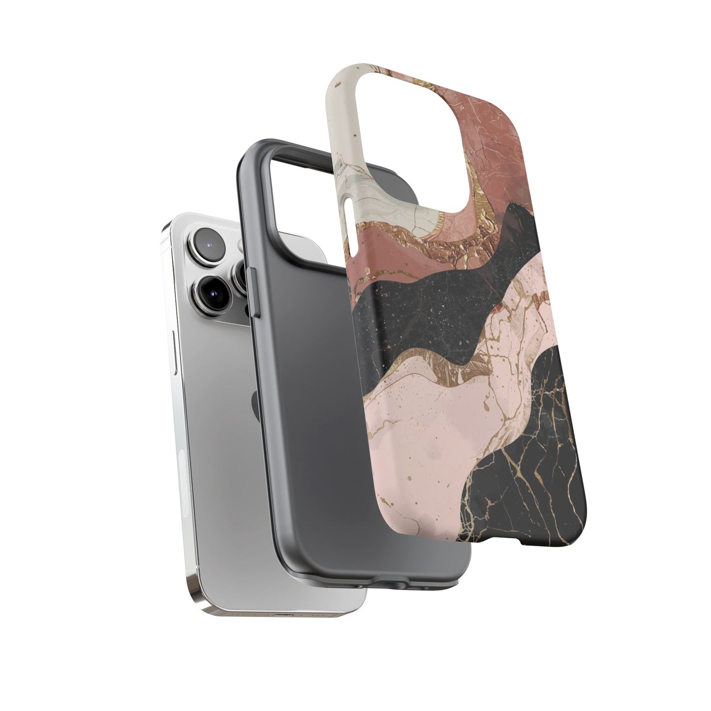 Marbled Rose Gold Phone Case — Abstract Pink & Black Protective Tough Case