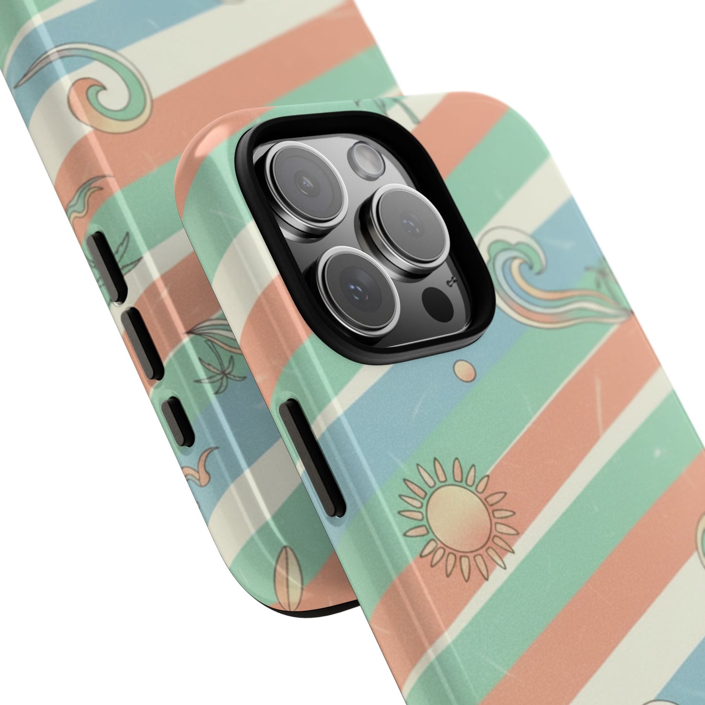 Beach Waves Tough Phone Case — Retro Surf Stripes, Palm & Sun Protective Cover