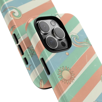 Beach Waves Tough Phone Case — Retro Surf Stripes, Palm & Sun Protective Cover