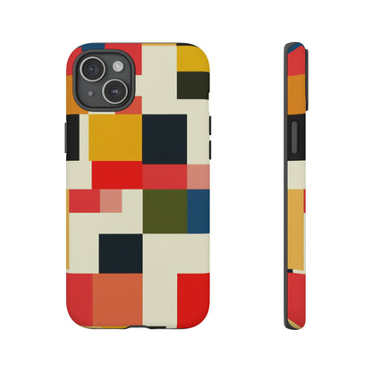 Abstract Color Block Tough Phone Case — Retro Geometric Protective Cover