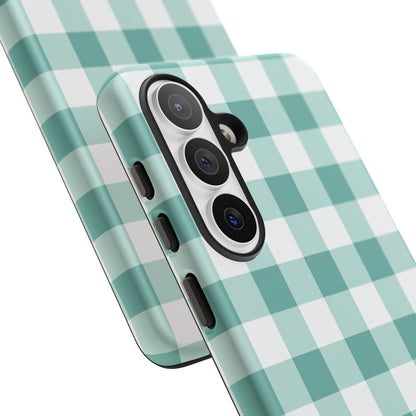 Mint Green Buffalo Check Tough Phone Case — Durable Plaid Protective Cover