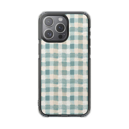 Clear Magnetic Impact Phone Case — Blue Green Gingham Plaid