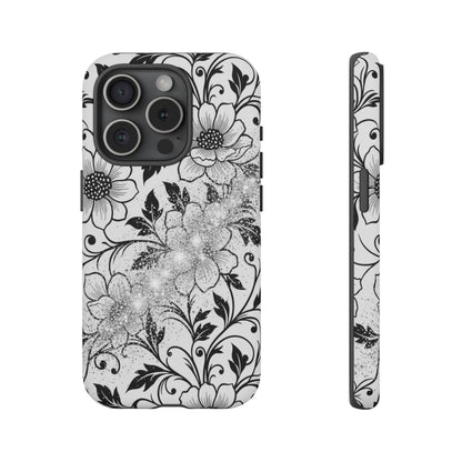 Floral Lace Phone Case — Black & White Vintage Flower Protective Case