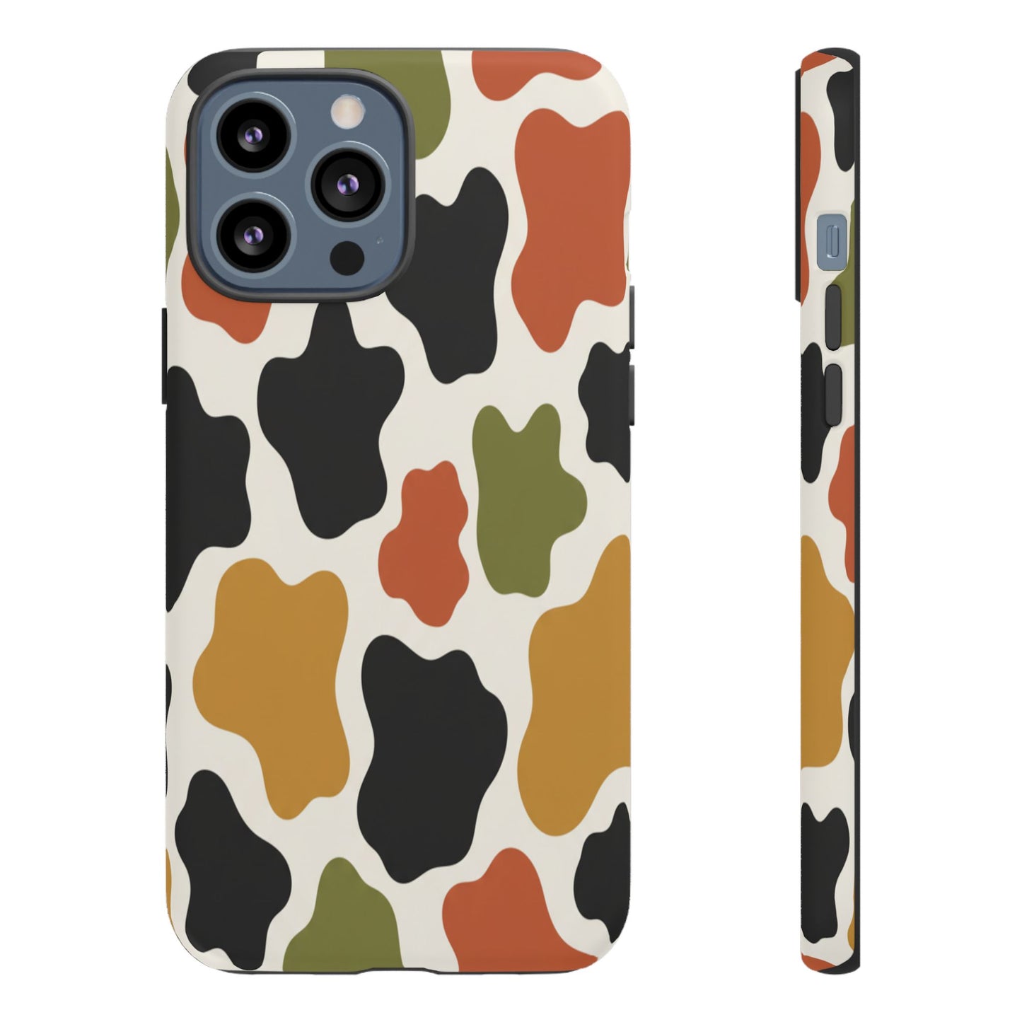 Camouflage Pattern Tough Phone Case – Retro Olive, Rust & Mustard Protective Cover