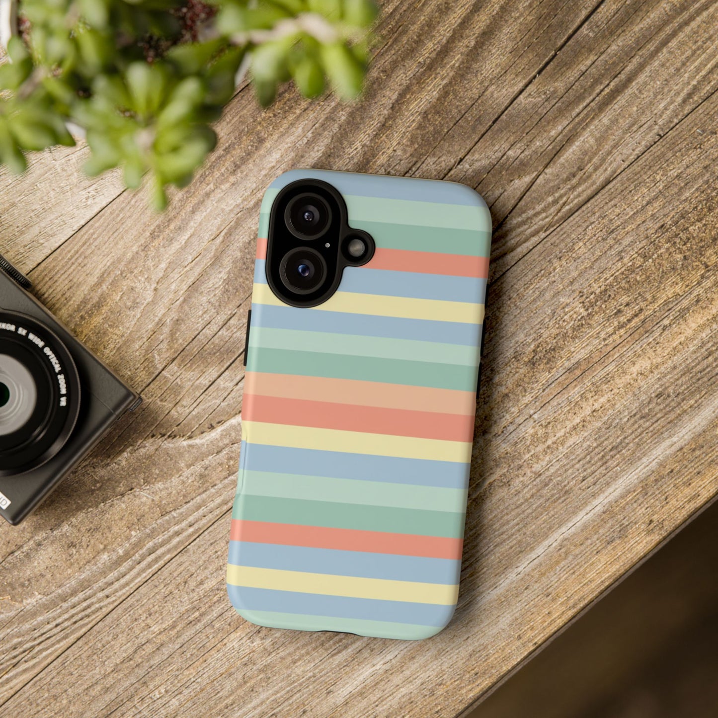 Pastel Striped Phone Case — Retro Horizontal Multi-Color Tough Case