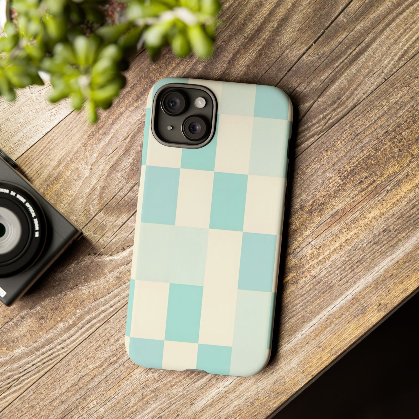 Pastel Checkerboard Tough Case – Mint & Cream Protective Phone Cover