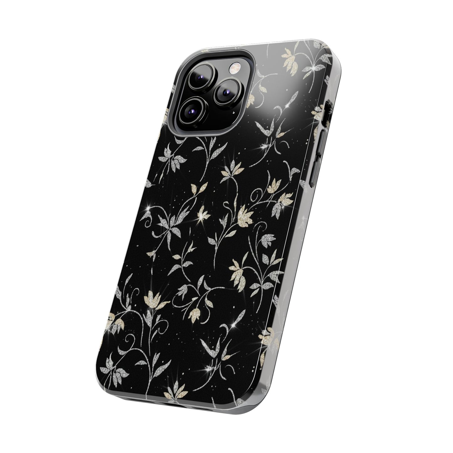 Floral Noir Tough Phone Case — Vintage Black Botanical Protective Cover