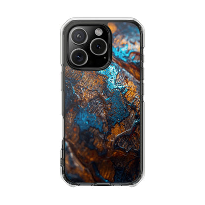 Magnetic Clear Phone Case — Blue & Copper Abstract Tortoise Impact Design