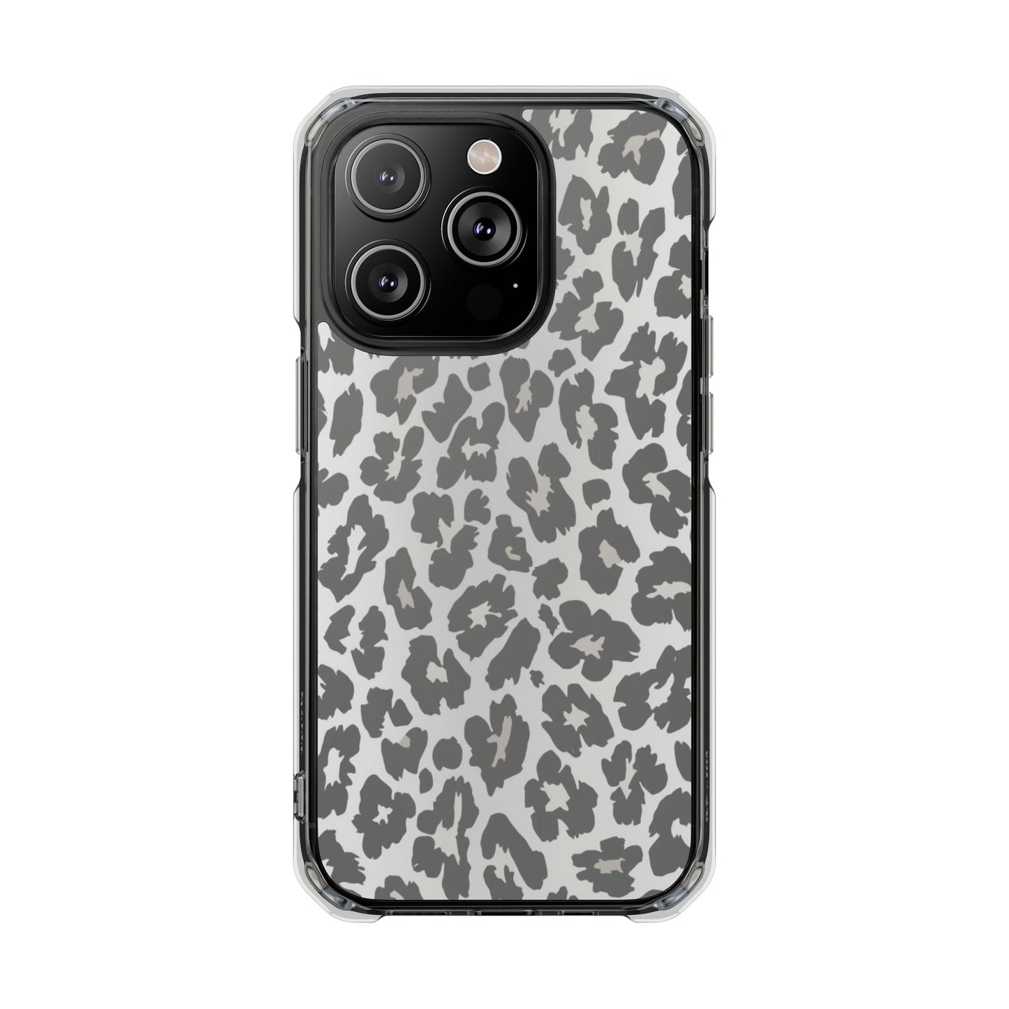 Clear Magnetic Impact Phone Case — Gray Leopard Print