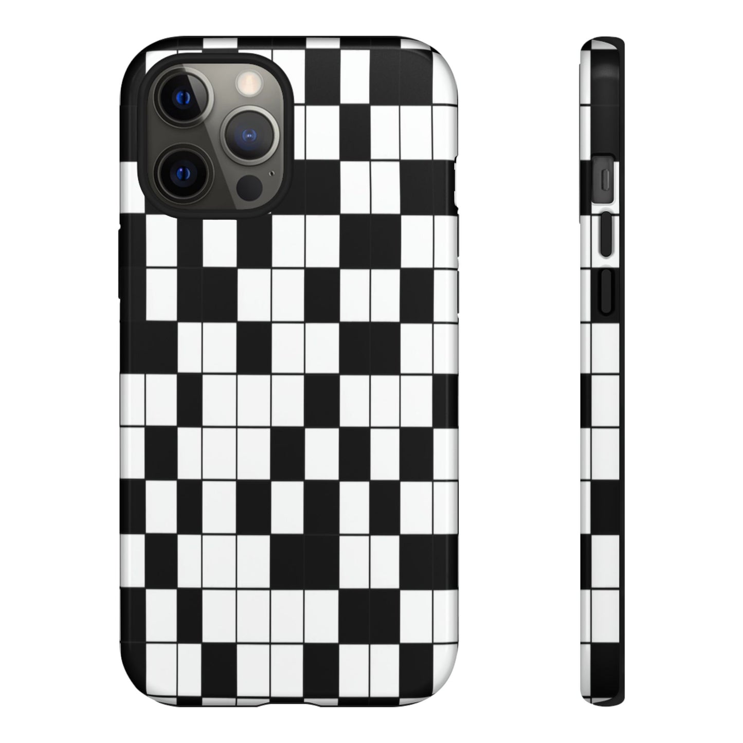 Crossword Grid Phone Case — Black & White Puzzle Pattern Tough Phone Cover