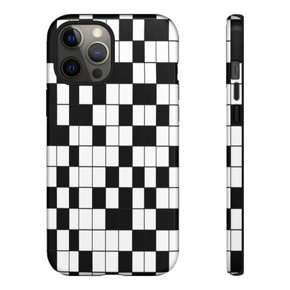 Crossword Grid Phone Case — Black & White Puzzle Pattern Tough Phone Cover