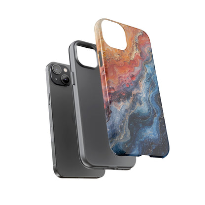 Marbled Galaxy Tough Phone Case — Abstract Blue & Coral Protective Cover