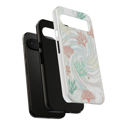 Seafoam Coral Tough Phone Case - Pastel Ocean Wave Design