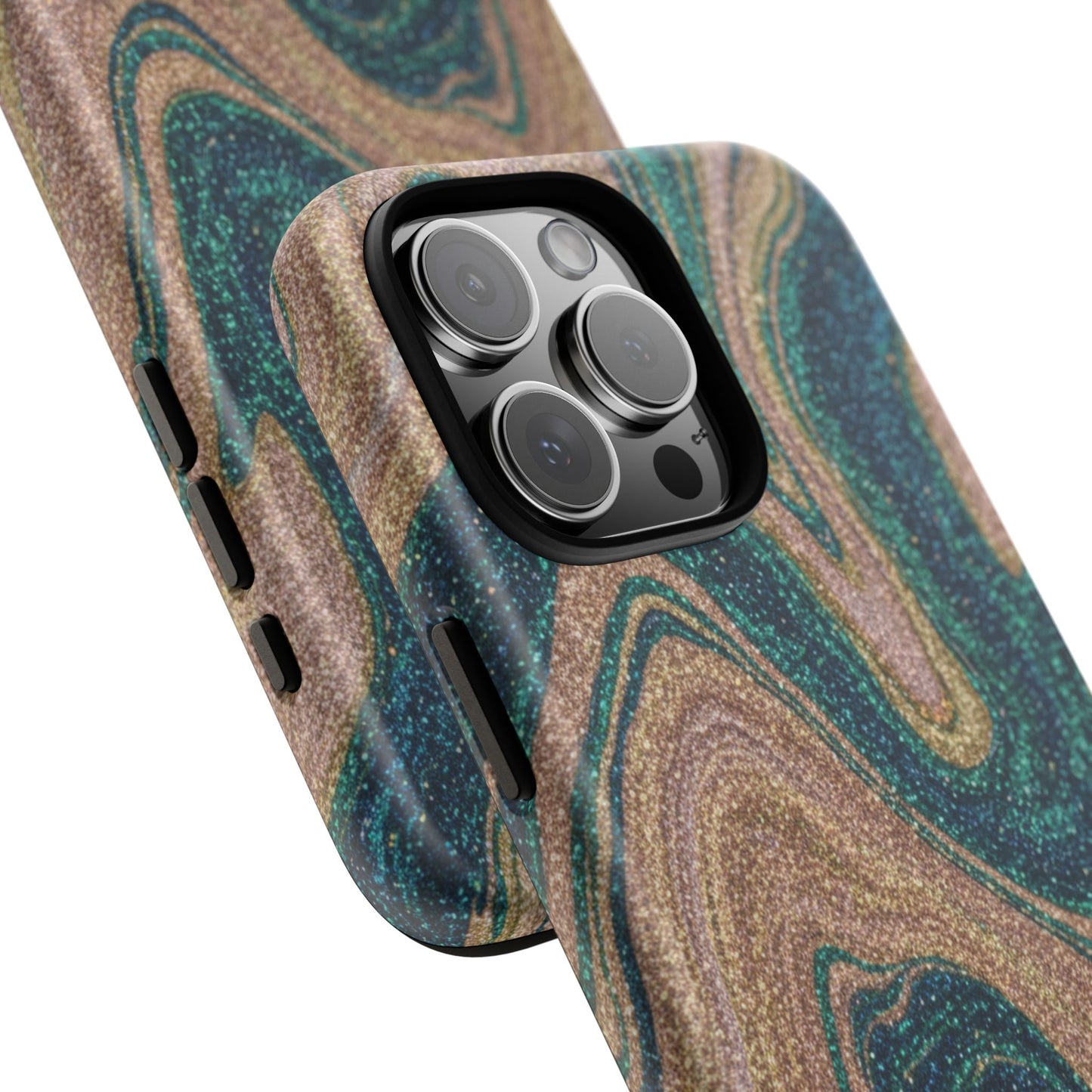 Marbled Teal & Gold Phone Case — Glitter Swirl Tough Case