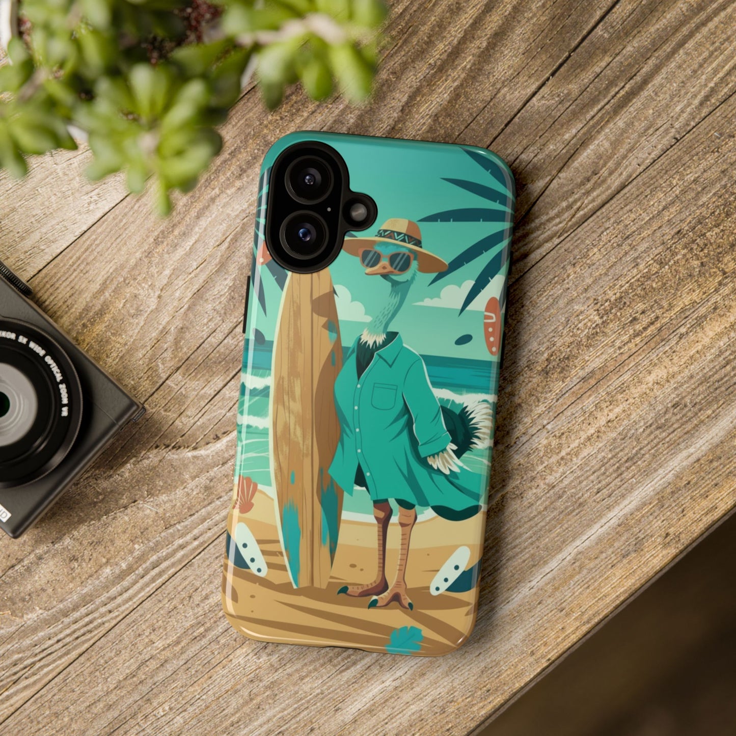 Phone Case — Retro Dressed Seagull Surfing Beach Illustration