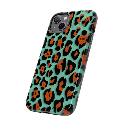 Teal & Rust Leopard Phone Case — Tough Protective Animal Print