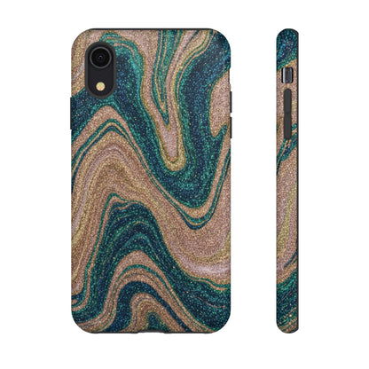 Marbled Teal & Gold Phone Case — Glitter Swirl Tough Case
