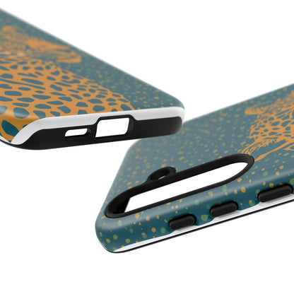 Leopard Spotlight Phone Case — Teal Gold Animal Print Protective Cover