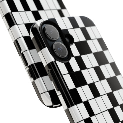 Crossword Grid Phone Case — Black & White Puzzle Pattern Tough Phone Cover