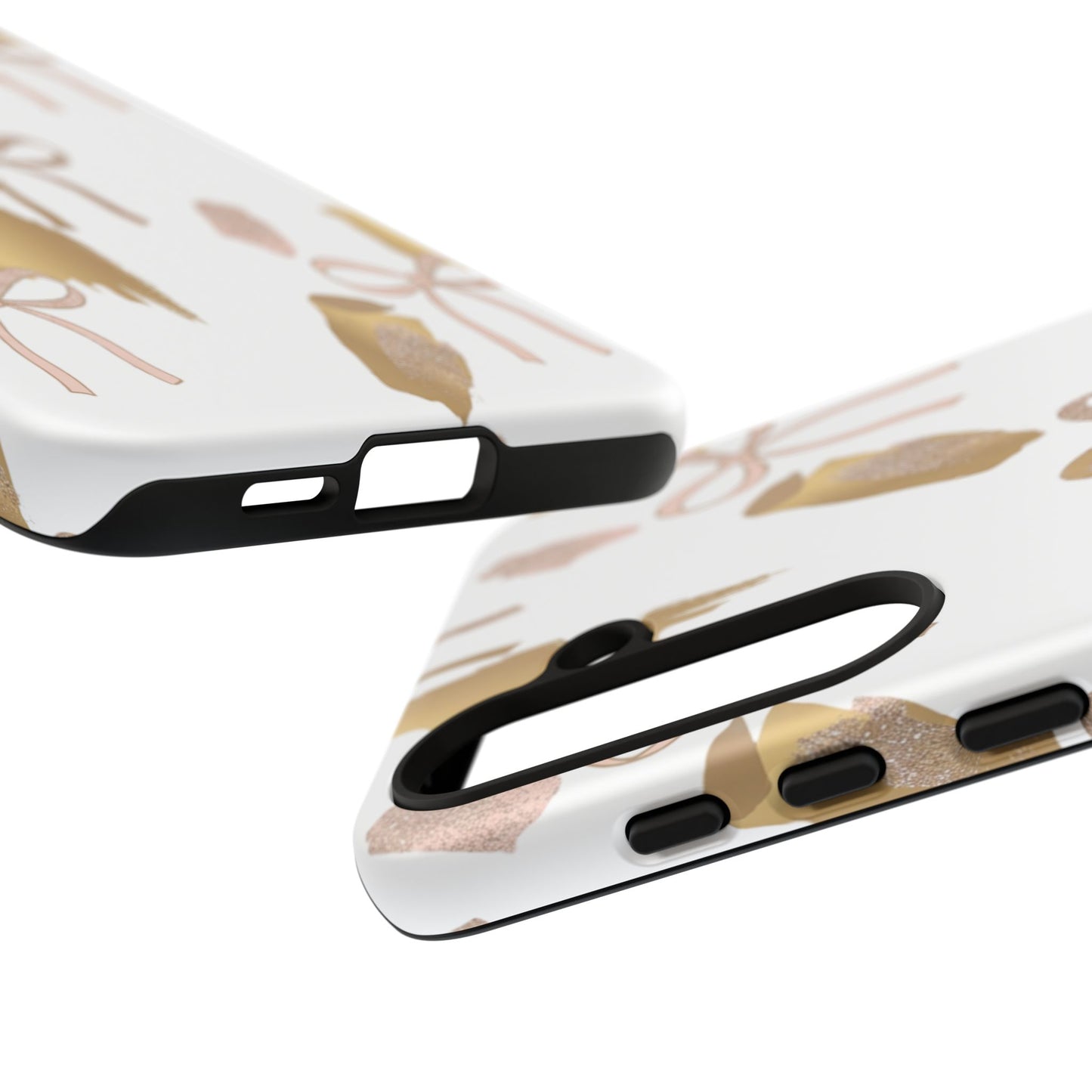 Phone Case — Gold Brushstroke & Blush Bow Pattern