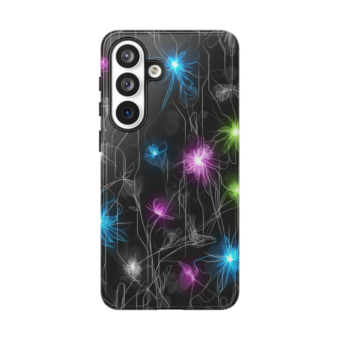 Neon Floral Tough Phone Case — Glow Flower Protective iPhone Cover