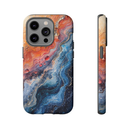 Marbled Galaxy Tough Phone Case — Abstract Blue & Coral Protective Cover