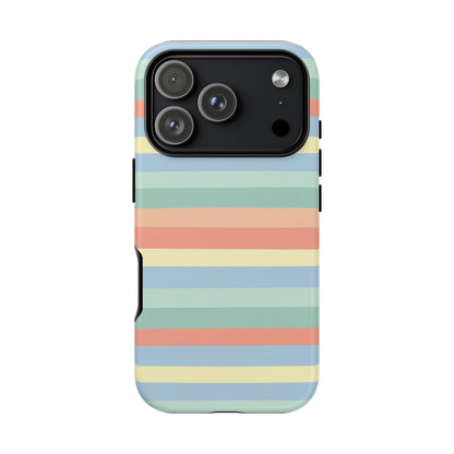 Pastel Striped Phone Case — Retro Horizontal Multi-Color Tough Case