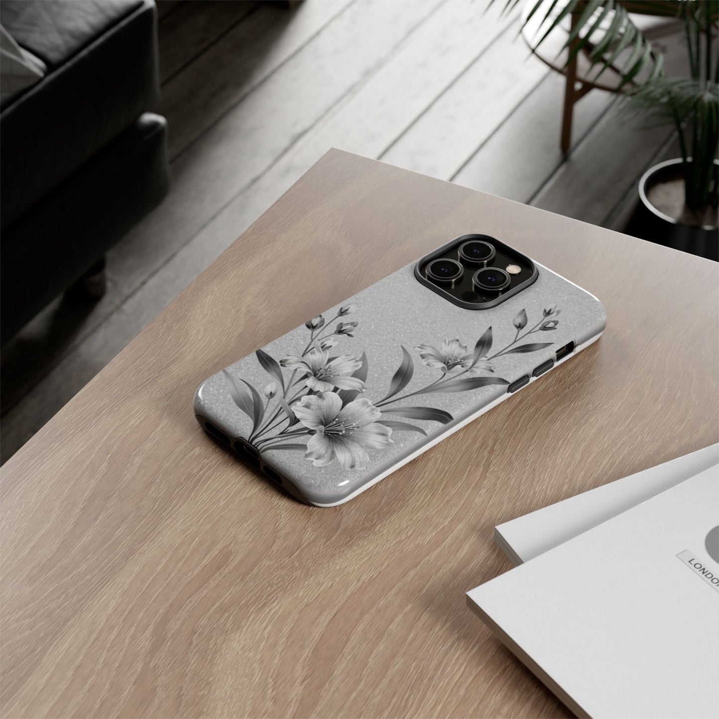 Floral Monochrome Phone Case — Elegant Black & White Lily Design