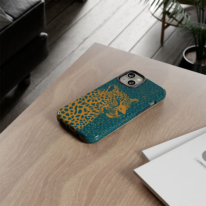 Leopard Spotlight Phone Case — Teal Gold Animal Print Protective Cover