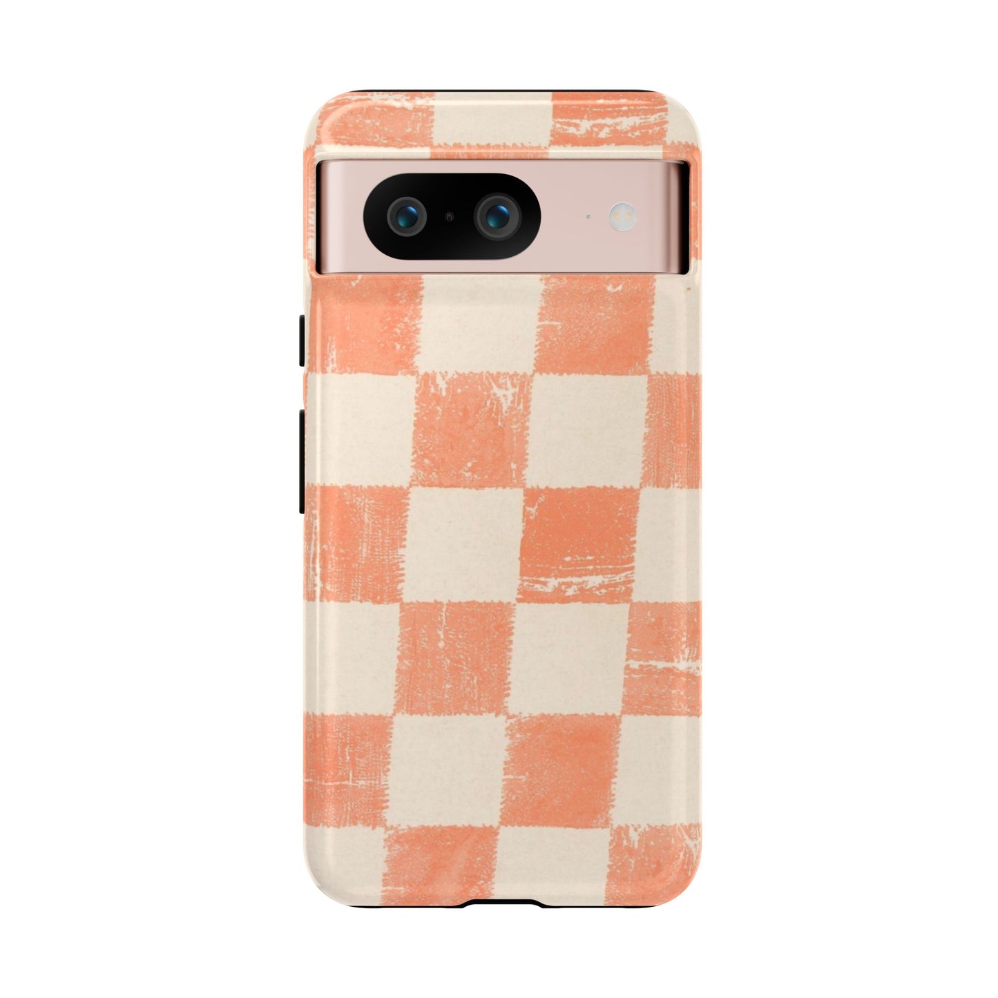 Peach Checkerboard Tough Phone Case — Retro Distressed Grid Design