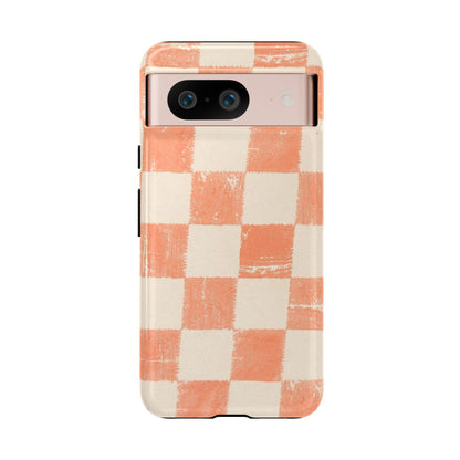 Peach Checkerboard Tough Phone Case — Retro Distressed Grid Design