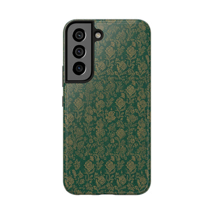 Vintage Floral Tough Phone Case — Green Damask Protective Cover