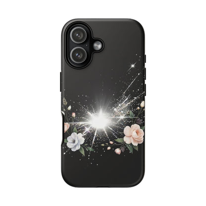 Floral Burst Phone Case — Protective Black Sparkle Design