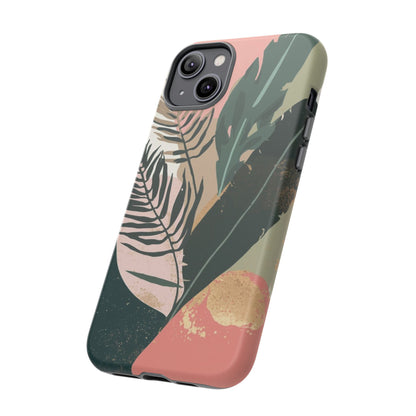 Tropical Leaf Tough Phone Case — Abstract Pink & Green Botanical Protective Cover