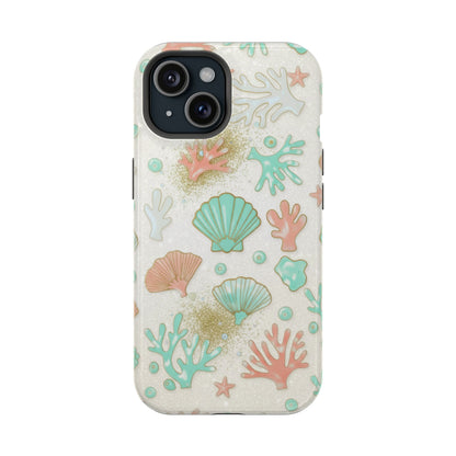 Sea Shells Magnetic Impact Phone Case — Pastel Coral & Teal Beach Design