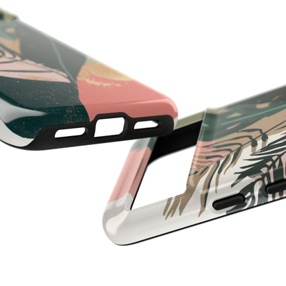 Tropical Leaf Tough Phone Case — Abstract Pink & Green Botanical Protective Cover