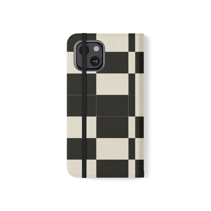 Checkered Flip Phone Case – Black & Cream Retro Grid Wallet Case