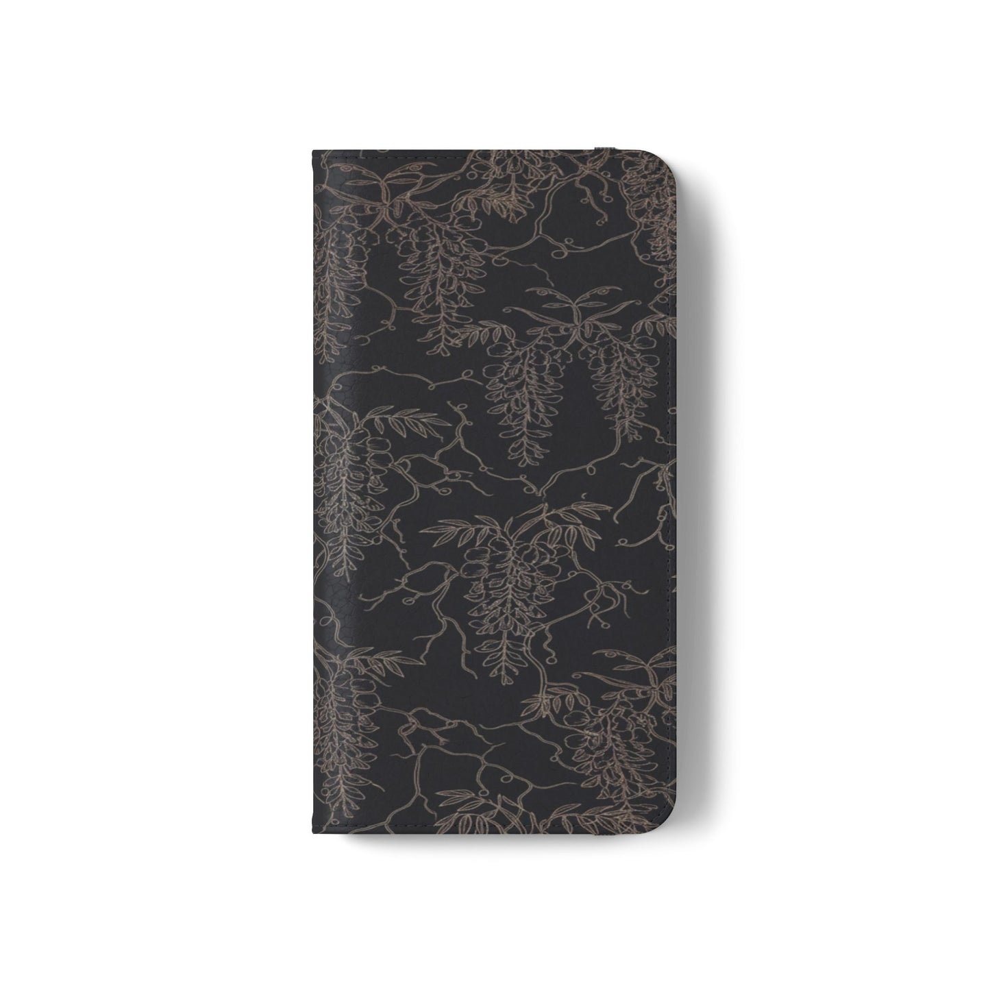 Botanical Noir Flip Phone Case — Dark Floral Wallet Cover with Card Slots