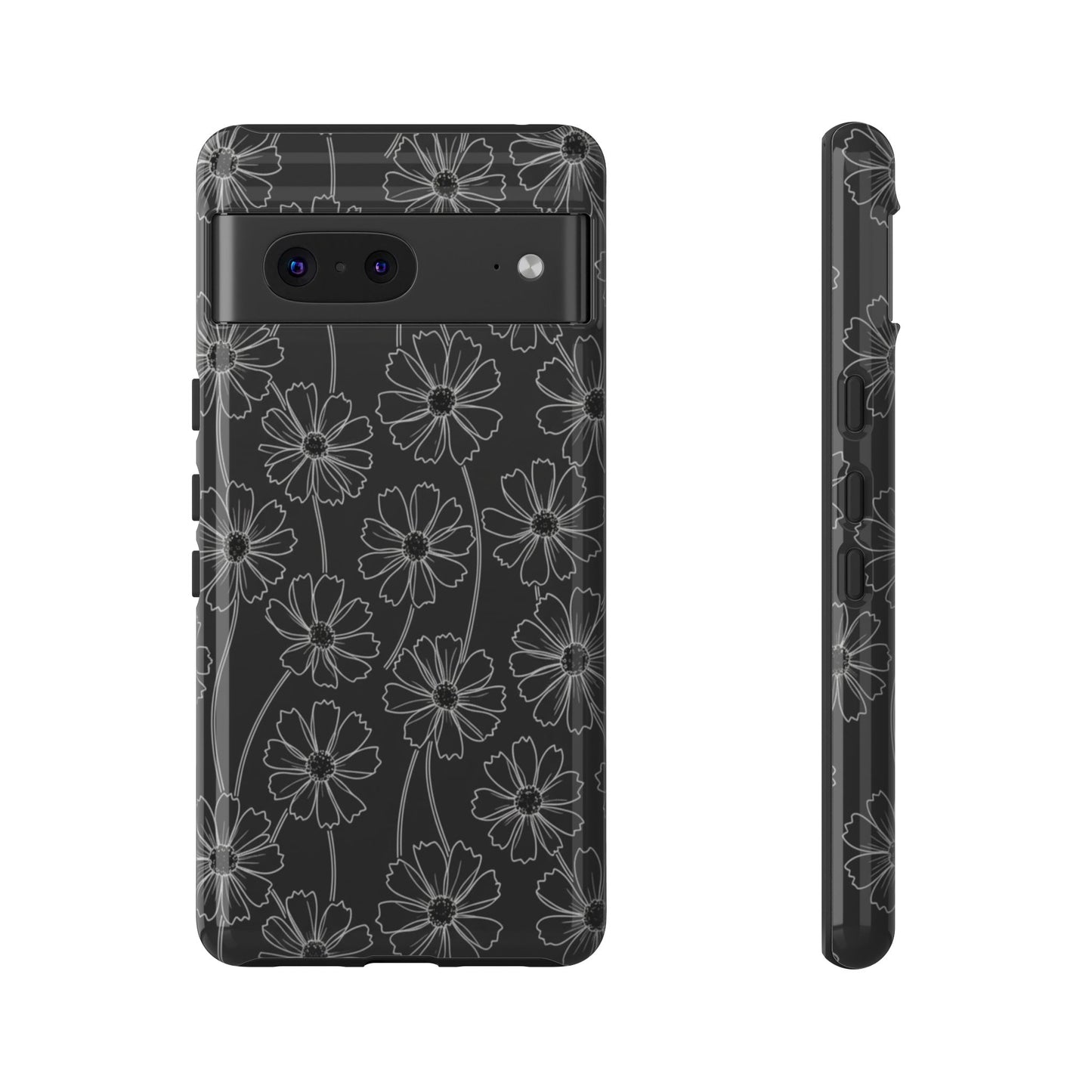 Floral Doodle Tough Phone Case — Black & Gray Daisy Pattern