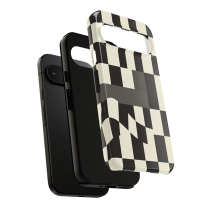 Checkerboard Wave Phone Case — Black & Cream Graphic Tough Case