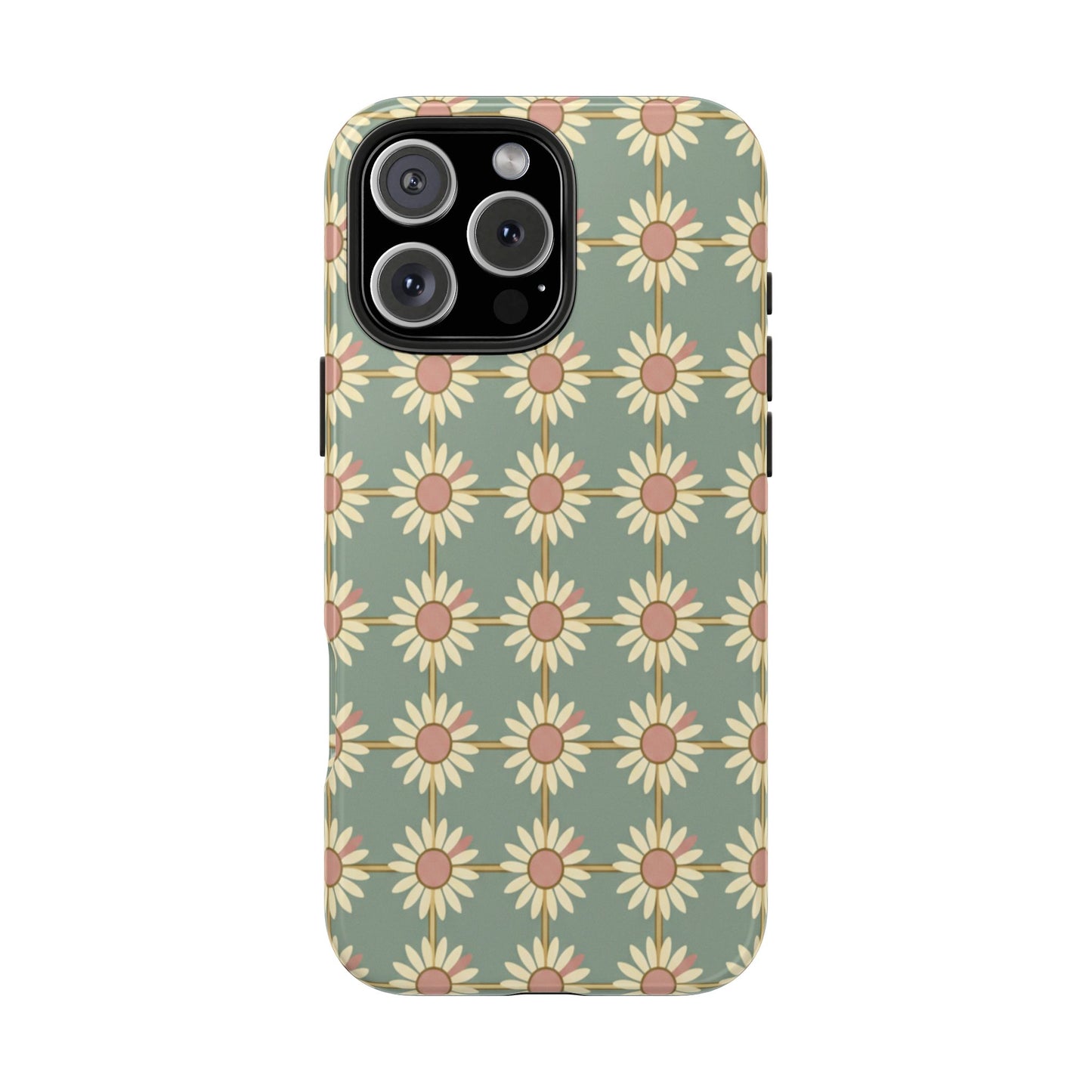 Daisy Pattern Tough Phone Case — Retro Floral Protective Cover