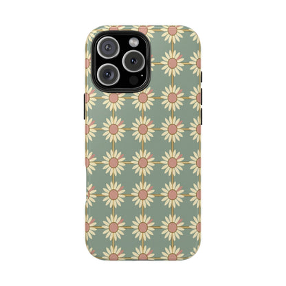 Daisy Pattern Tough Phone Case — Retro Floral Protective Cover