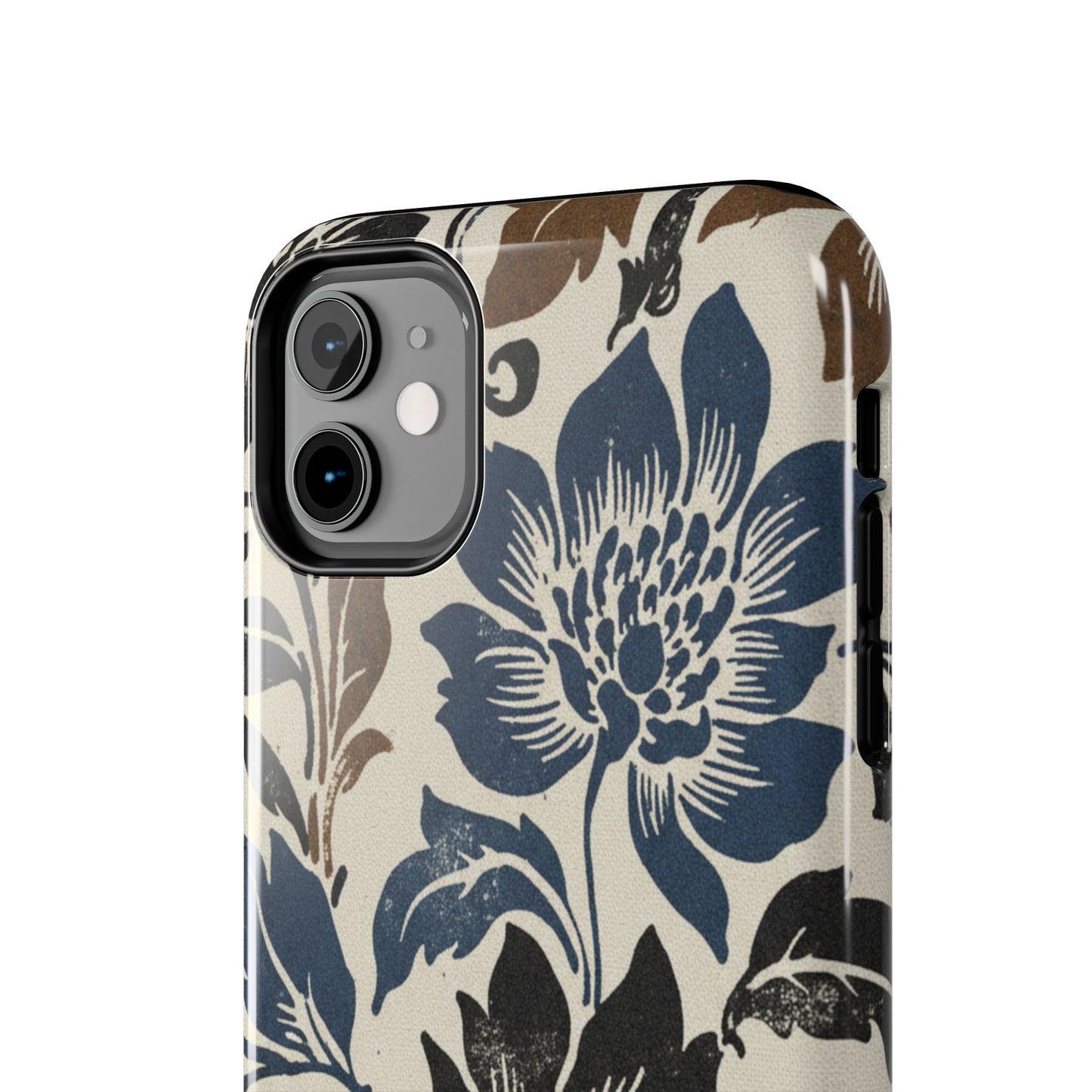 Floral Vintage Tough Phone Case — Blue & Brown Botanical Protection