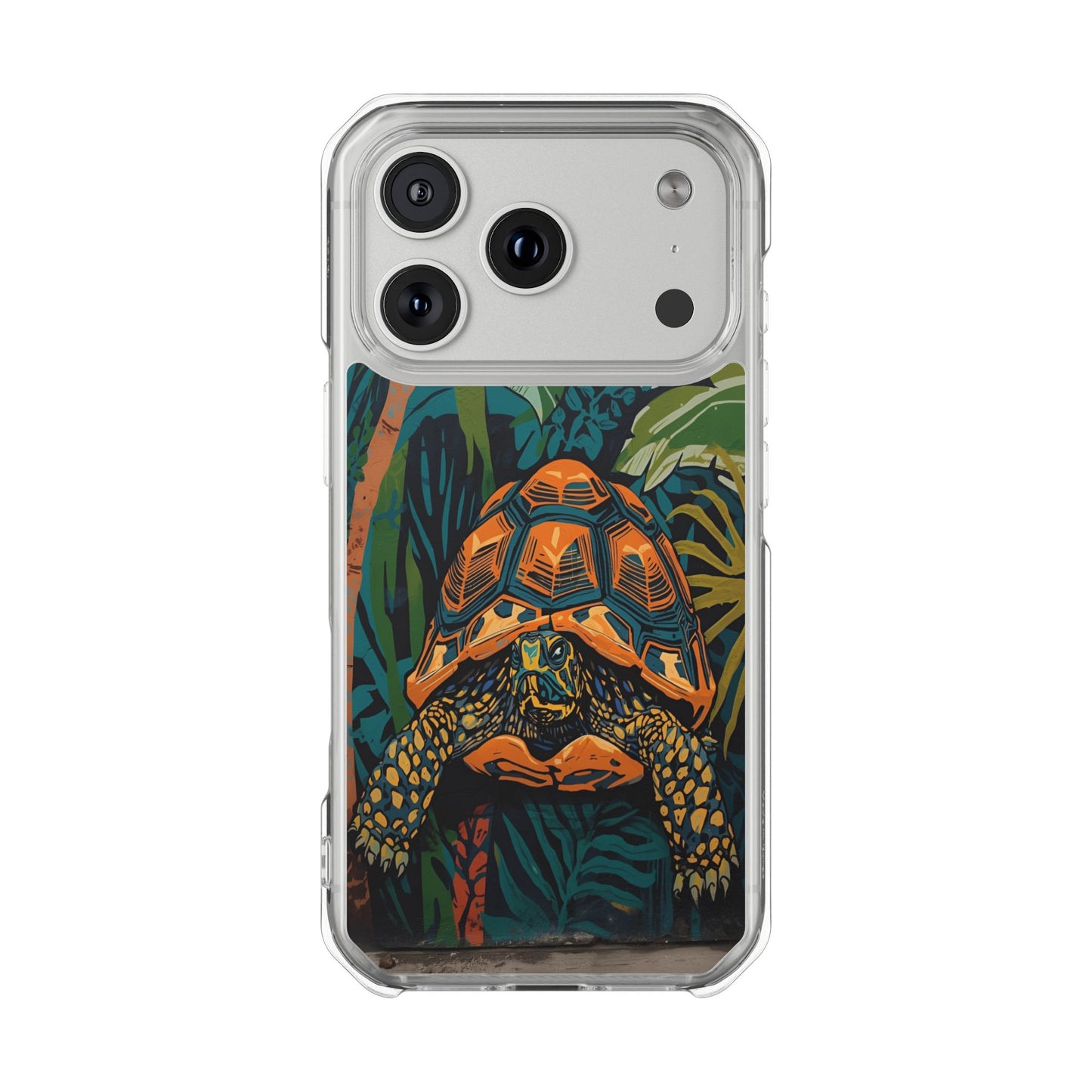 Tortoise Jungle Magnetic Clear Phone Case — Protective Clear Case with Tropical Tortoise Art