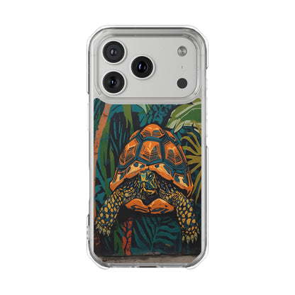 Tortoise Jungle Magnetic Clear Phone Case — Protective Clear Case with Tropical Tortoise Art
