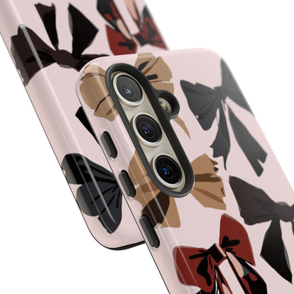 Bow Pattern Phone Case - Pink, Brown & Black Bows Protective Cover