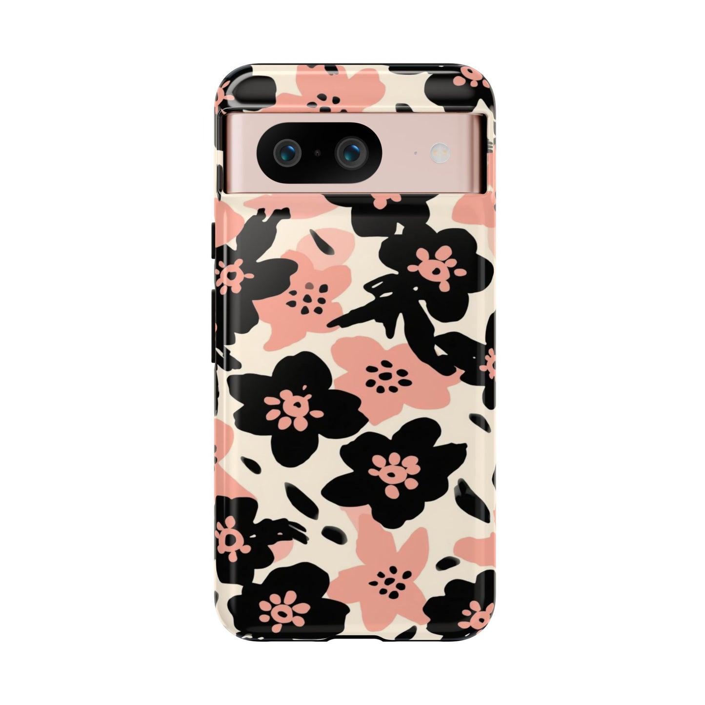 Floral Phone Case — Pink & Black Retro Blossom Protective Cover