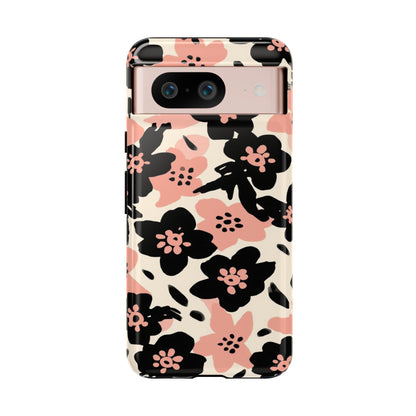 Floral Phone Case — Pink & Black Retro Blossom Protective Cover