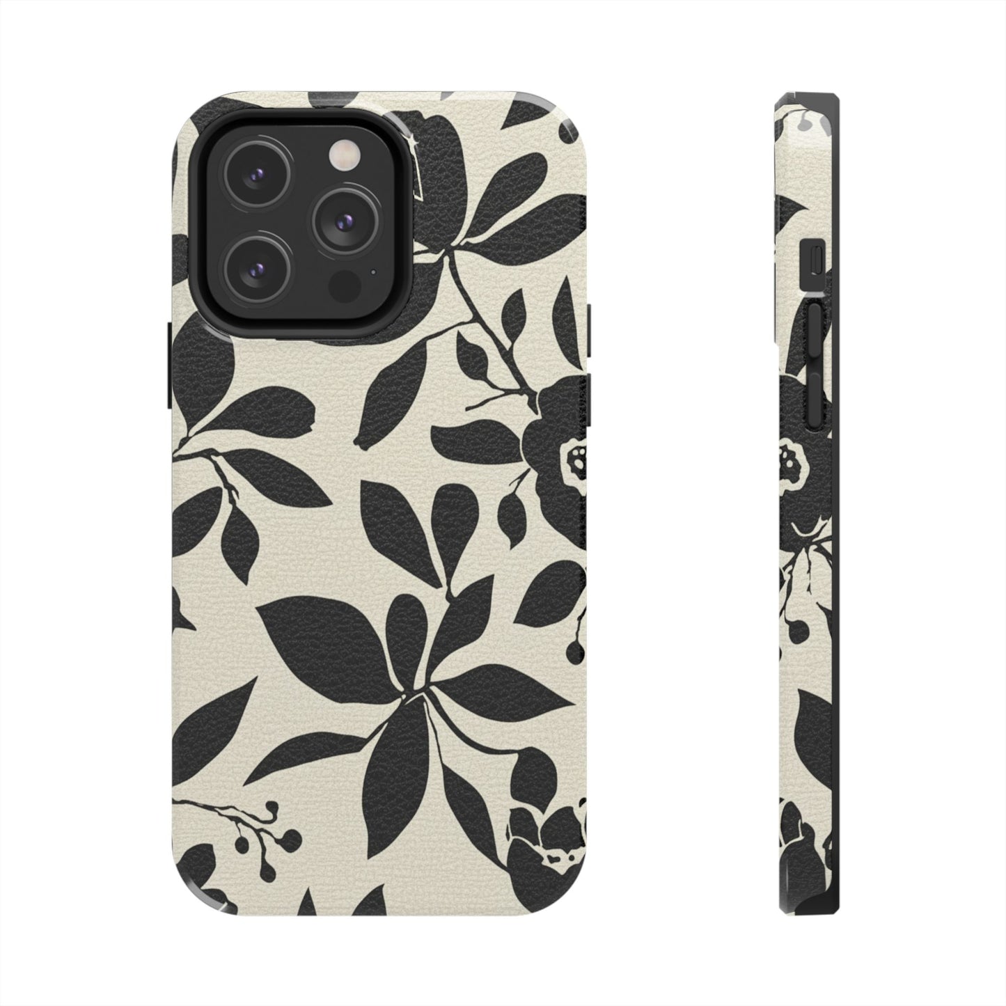 Tough Phone Case — Black Floral Silhouette Protective Cover