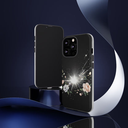 Floral Burst Phone Case — Protective Black Sparkle Design